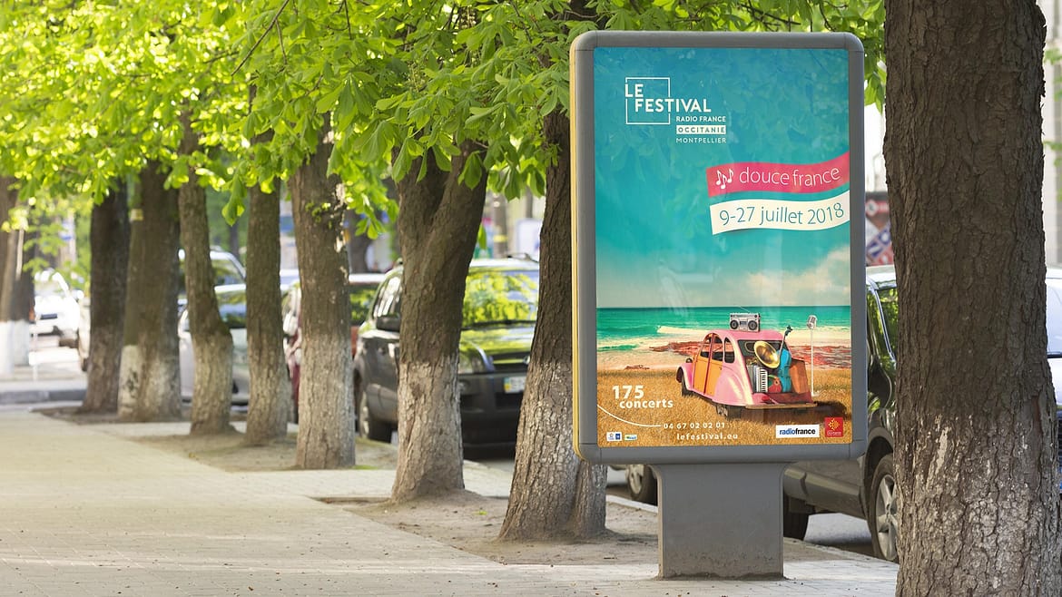 Affiche abribus campagne d'affichage urbain Festival Radio France